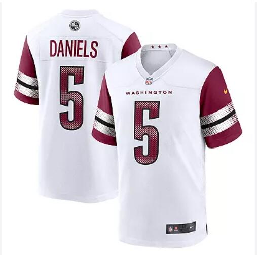 Men Nike Washington Commandes 5 Jayden Daniels red 2024 NFL Draft First Round Pick Game white Jersey